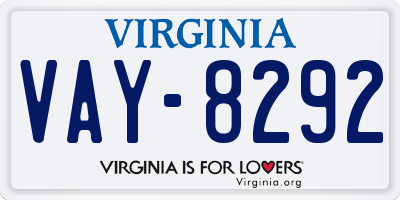 VA license plate VAY8292
