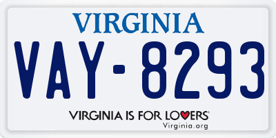 VA license plate VAY8293