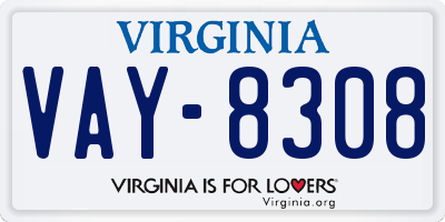 VA license plate VAY8308