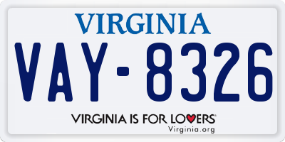 VA license plate VAY8326