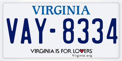 VA license plate VAY8334