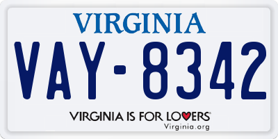 VA license plate VAY8342