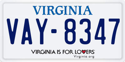 VA license plate VAY8347