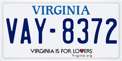 VA license plate VAY8372