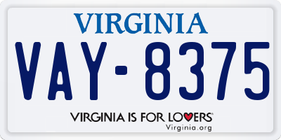VA license plate VAY8375