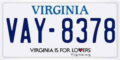 VA license plate VAY8378