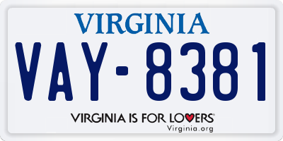 VA license plate VAY8381