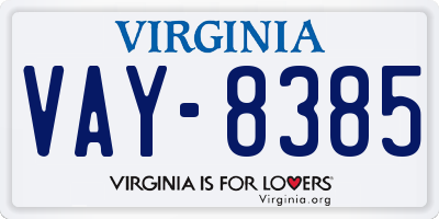 VA license plate VAY8385