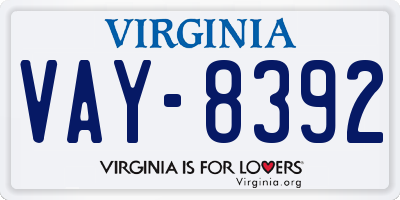 VA license plate VAY8392