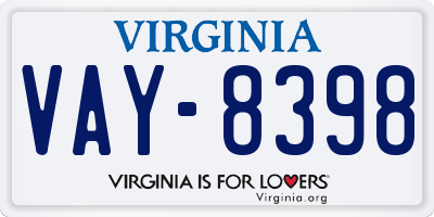 VA license plate VAY8398