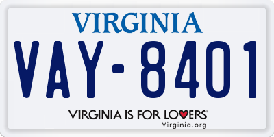 VA license plate VAY8401