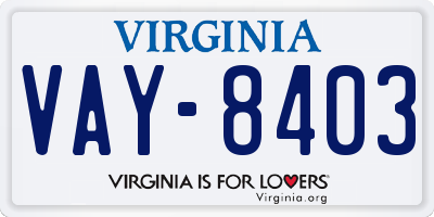 VA license plate VAY8403