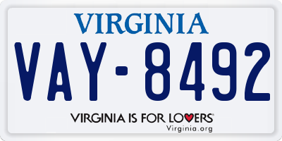 VA license plate VAY8492