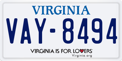 VA license plate VAY8494