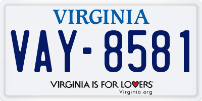 VA license plate VAY8581