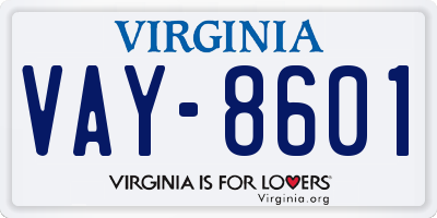 VA license plate VAY8601