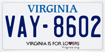 VA license plate VAY8602
