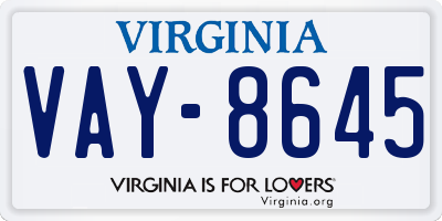 VA license plate VAY8645