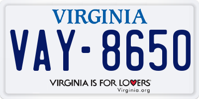 VA license plate VAY8650