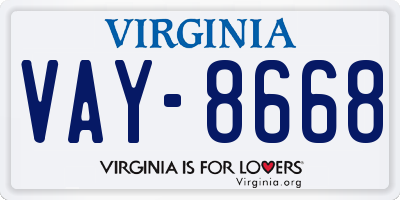 VA license plate VAY8668