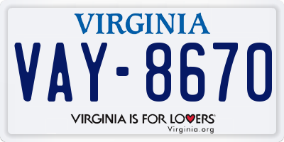 VA license plate VAY8670