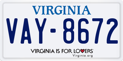 VA license plate VAY8672