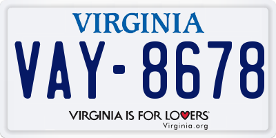 VA license plate VAY8678