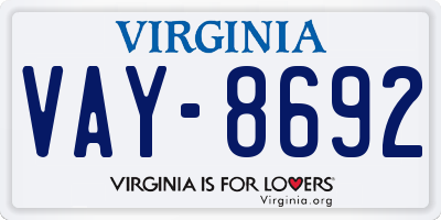 VA license plate VAY8692