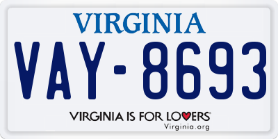 VA license plate VAY8693