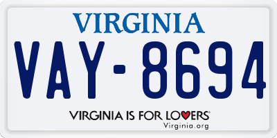 VA license plate VAY8694