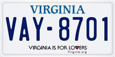 VA license plate VAY8701
