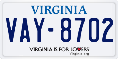VA license plate VAY8702