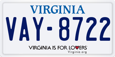 VA license plate VAY8722