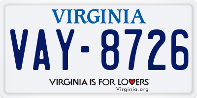 VA license plate VAY8726