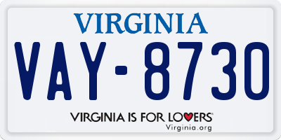 VA license plate VAY8730