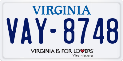 VA license plate VAY8748
