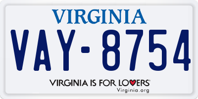 VA license plate VAY8754