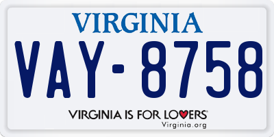 VA license plate VAY8758