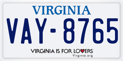 VA license plate VAY8765