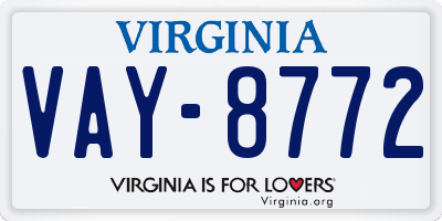 VA license plate VAY8772
