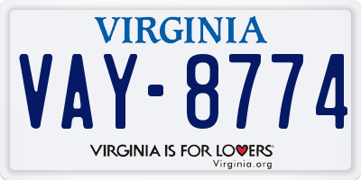 VA license plate VAY8774