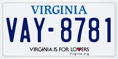 VA license plate VAY8781