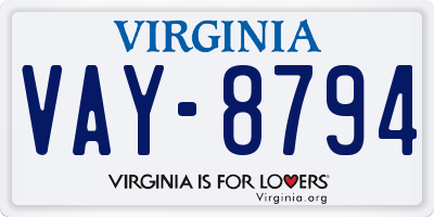VA license plate VAY8794