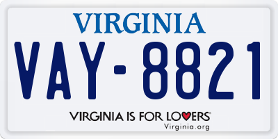 VA license plate VAY8821