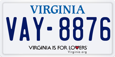 VA license plate VAY8876