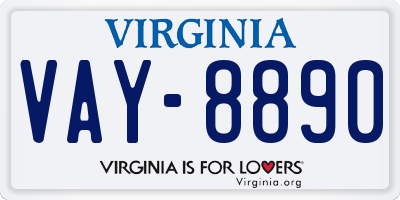 VA license plate VAY8890