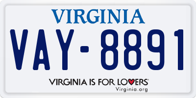 VA license plate VAY8891