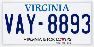 VA license plate VAY8893