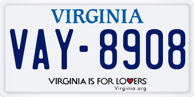 VA license plate VAY8908