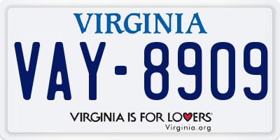 VA license plate VAY8909